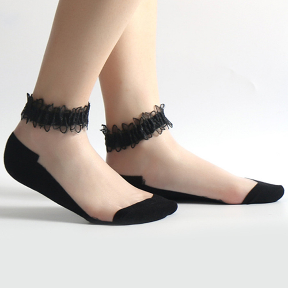 Invisibility Sock Loafer - Mulher renda meia curta meias finas